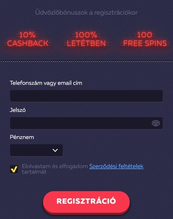 Regisztrációs felület